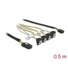 DELOCK Kábel Mini SAS SFF-8087 >4 x SATA 7 érintkezős hüvely 90 fokban ívelt + oldalsáv, 0,5 m