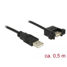 DELOCK Kábel, USB 2.0-s A bementi csatlakozós &gt; USB 2.0-s A-típusú csatlakozó, panelrögzítés, 0,5 m kábel és adapter