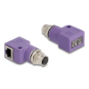 DELOCK M12 D-kódolt adapter 4 tűs anya - RJ45 anya Cat.5e beszerelő mélyedéssel, 90 -ban hajlított, ibolya színű