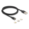 DELOCK Mágneses USB töltő készlet 8 tűs Lightning  / Micro USB / USB Type-C  csatlakozókkal, fekete 1 m (88165) 88165