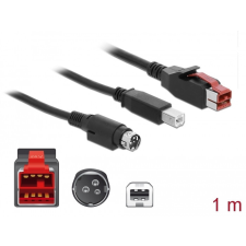 DELOCK PoweredUSB kábel apa 24 V &gt; B-típusú USB apa + Hosiden Mini-DIN 3 tűs apa 1 m, POS nyomtatókh kábel és adapter