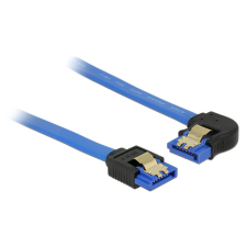  Delock SATA-kábel, 6 Gb/s, hüvely, egyenes &gt; SATA hüvely, balra nézo csatlakozódugóval, 30 cm, kék a kábel és adapter