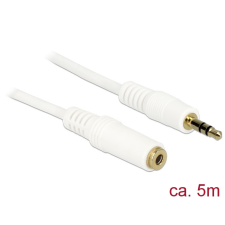DELOCK Stereo Jack hosszabbító kábel 3.5 mm 3 pin apa &gt; anya 5 m fehér kábel és adapter