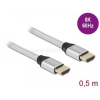 DELOCK Ultra nagy sebességű HDMI kábel 48 Gbps 8K 60 Hz ezüst 0,5 m tanúsítvánnyal (DL85365)