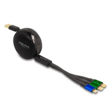 DELOCK USB 3in1 visszahúzható töltőkábel Micro USB-hez / 2 x USB Type-C  gyorstöltéssel, fekete (85359) (d85359) mobiltelefon kellék