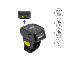DELOCK vonalkód leolvasó gyűrű 1D és 2D, 2,4 GHz / Bluetooth (90508) (del90508) vonalkódolvasó