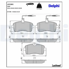 DELPHI fékbetétkészlet, tárcsafék LP2282 fékbetét