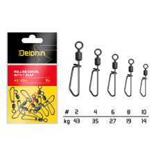 Delphin Rolling swivel with T snap / 10db - #2/43kg horgászkiegészítő