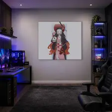  Demon Slayer Nezuko Kamado róka maszkkal és katanával vászonkép dekoráció