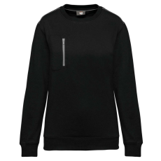 Designed To Work WK403 mellzsebes környakas unisex pulóver, kontrasztos díszítéssel Designed To Work, Black/Silver-L