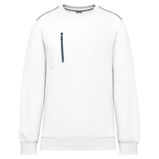 Designed To Work WK403 mellzsebes környakas unisex pulóver, kontrasztos díszítéssel Designed To Work, White/Navy-XL