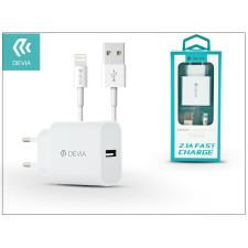 Devia Apple iPhone 5/5S/5C/SE/6S/6S Plus USB hálózati töltő adapter + lightning adatkábel 1,2 m-es vezetékkel - 5V/2,1A - Devia Smart Fast Charger Suit - white audió/videó kellék, kábel és adapter