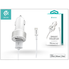 Devia Apple iPhone 5/5S/5C/SE/iPad 4/iPad Mini szivargyújtós töltő adapter + lightning adatkábel (MFI engedélyes) - 5V/2,4A - Devia Smart Dual USB - white mobiltelefon kellék