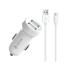 Devia autós töltő 2xUSB-A + microUSB kábel fehér (331183/D07) (331183/D07) mobiltelefon kellék
