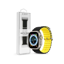 Devia Deluxe Apple Watch S4/S5/S6/S7/S8/S9/SE/Ultra Szilikon Sport Szíj 42/44/45/49mm - Fekete/Sárga okosóra kellék