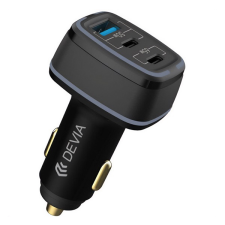 Devia SMART autós töltő USB+2 Type-C aljzat (5V/3A, 115W, PD gyorstöltő, LED fény) FEKETE mobiltelefon kellék
