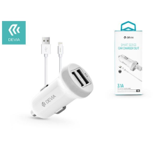 Devia USB dual szivargyújtós töltő adapter + lightning adatkábel 5V/3.1A (ST326905) mobiltelefon kellék