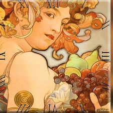 Diamant Üveg falióra 30x30cm, Mucha: Ősz falióra