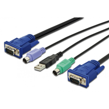 Digitus KVM Cable-Set VGA PS/2-Mouse PS/2-Keyboard USB 5m black kábel és adapter