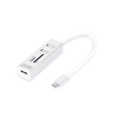 Digitus USB Type-C OTG 3-Port HUB + Card Reader White hub és switch