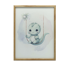  Dinazaur na huśtawce, 50x70 cm, bez ramy, płótno premium na blejtramie grafika, keretezett kép