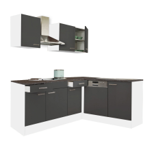 Dinewell Yorki 220 sarok konyhablokk fehér korpusz,selyemfényű antracit fronttal bútor