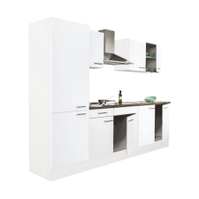 Dinewell Yorki 270 konyhablokk fehér korpusz,selyemfényű fehér fronttal polcos szekrénnyel bútor