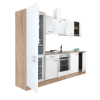 Dinewell Yorki 270 konyhablokk sonoma tölgy korpusz,selyemfényű fehér front alsó sütős elemmel alulfagyasztós hűtős szekrénnyel
