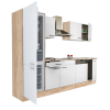 Dinewell Yorki 280 konyhablokk sonoma tölgy korpusz,selyemfényű fehér fronttal alulfagyasztós hűtős szekrénnyel