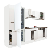 Dinewell Yorki 310 konyhablokk fehér korpusz,selyemfényű fehér fronttal alulfagyasztós hűtős szekrénnyel bútor