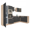 Dinewell Yorki 340 sarok konyhablokk sonoma tölgy korpusz,selyemfényű antracit fronttal alulagyasztós hűtős szekrénnyel