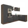 Dinewell Yorki 340 sarok konyhablokk yorki tölgy korpusz,selyemfényű antracit fronttal polcos szekrénnyel