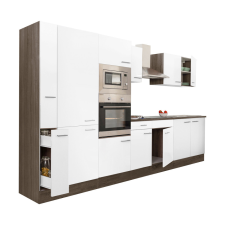 Dinewell Yorki 360 konyhablokk yorki tölgy korpusz,selyemfényű fehér fronttal polcos szekrénnyel bútor