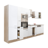 Dinewell Yorki 370 konyhablokk sonoma tölgy korpusz,selyemfényű fehér fronttal polcos szekrénnyel