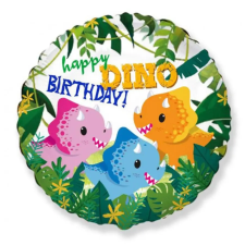  Dínós kerek fólia lufi 45cm party kellék