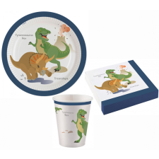 Dinoszaurusz Happy Dinosaur, Dinoszaurusz party szett 36 db-os 23 cm-es tányérral party kellék