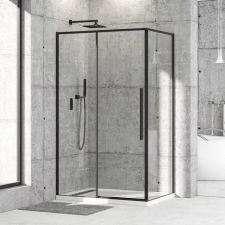 Diplon 120x80 cm fekete keretes két tolóajtós aszimmetrikus zuhanykabin, 6 mm edzett víztiszta üveggel, 195 cm magas kád, zuhanykabin
