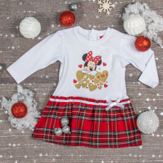  Disney Minnie alul kockás| hosszú ujjú lányka ruha fehér masnis