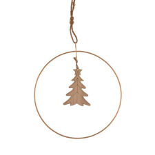  Dísz fenyőfával, akasztós, fa, 30 x 31 x 1 cm, arany karácsonyi dekoráció