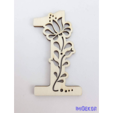Díszes natúr lézervágott fa szám 6,5x5cm - 1 dekorációs kellék