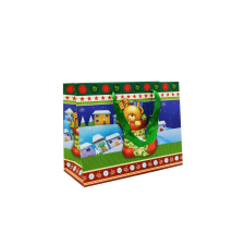 Dísztasak 32 x 25 cm "Karácsony, maci zokniban, kék-zöld" ajándéktasak