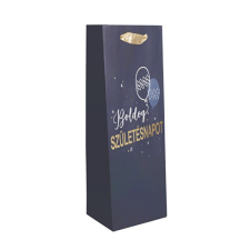  Dísztasak boros 12x36 cm sötétkék arany Boldog születésnapot ajándéktasak