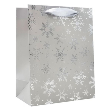 Dísztasak CREATIVE Deluxe Plus L 26x33x12 cm karácsonyi csillagos matt ezüst szalagfüles ajándéktasak