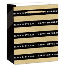  Dísztasak matt 11x14 cm fekete/arany Happy Birthday ajándéktasak