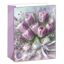 Dísztasak matt 26x32 cm lila tulipáncsokor ajándéktasak