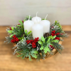  DIY – Télvarázs adventi dísz készítőcsomag (fehér gyertyákkal, piros bogyókkal)