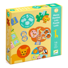 DJECO Társasjáték - 5 az 1-ben, Vadállatok - Wild animals, 5 GAMES társasjáték