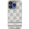 DKNY Checkered Pattern and Stripe iPhone 13 Pro Max bézs PU bőr tok