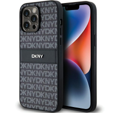 DKNY DKHCP14LPRTHSLK Leather Mono Stripe &amp; Metal Logo tok iPhone 14 Pro - fekete tok és táska