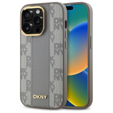DKNY DKHMP14LPCPVSLE Leather Checkered Mono Pattern MagSafe-kompatibilis keménytok iPhone 14 Pro - bézs tok és táska
